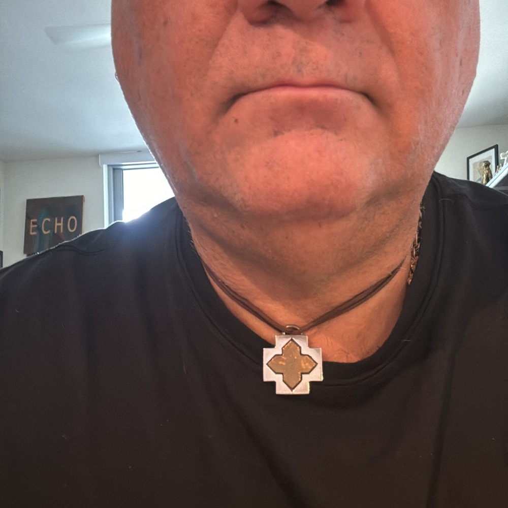 Kerry Macbride sterling silver and bronze leather necklace.